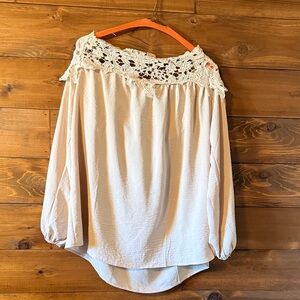 Off-Shoulder Crochet Yoke Blouse - Cream